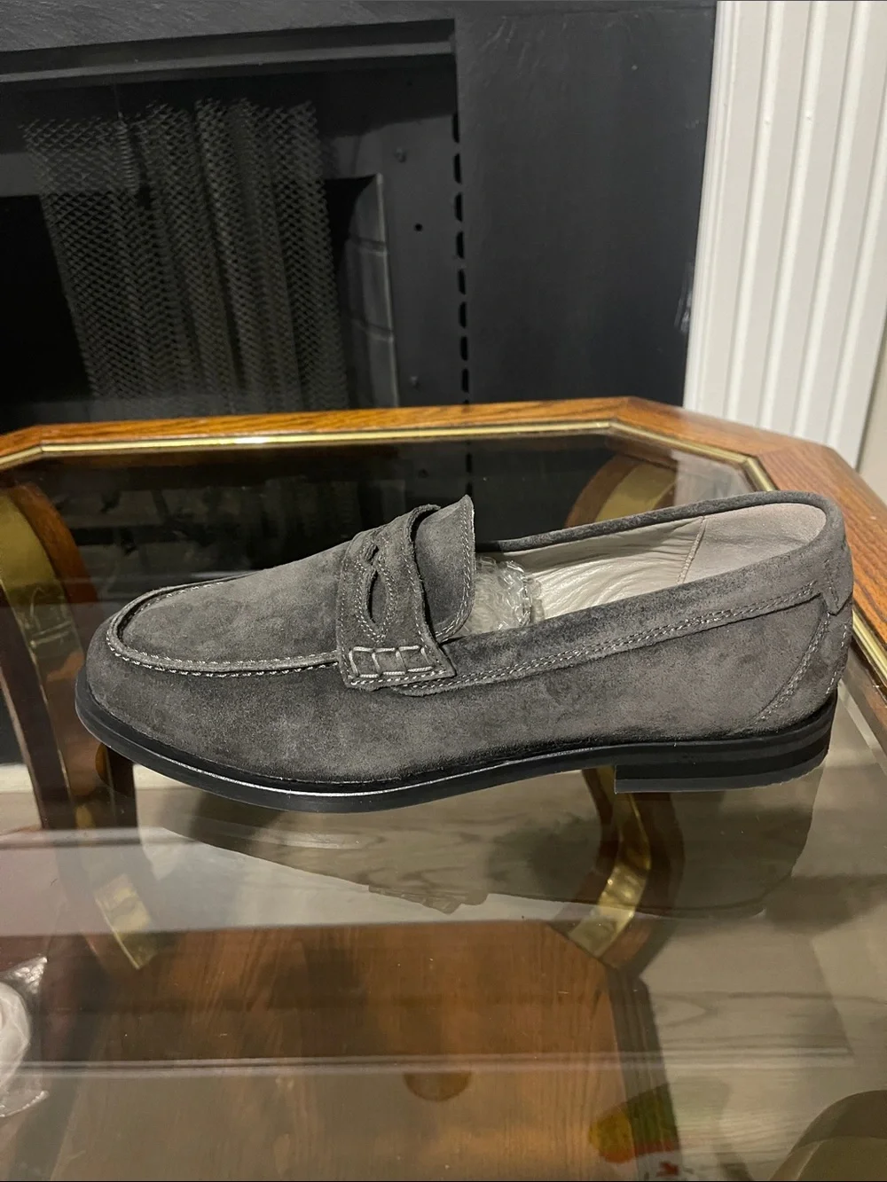 AllSaints Men's Charcoal Suede Penny Loafers